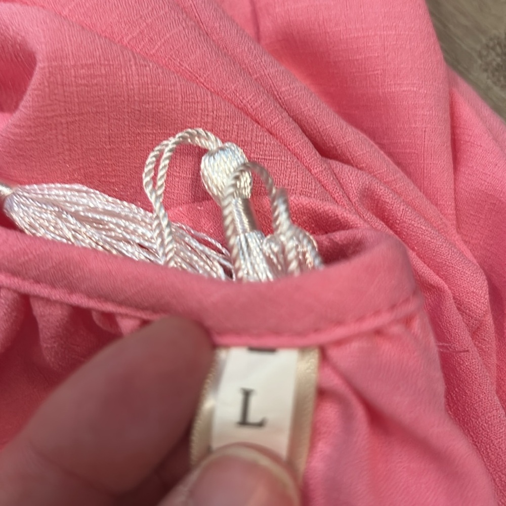 Pink Mini Dress Beach/Swim Coverup w/White Tassel Back Detail - Ruffle Hem Large - Picture 6 of 6
